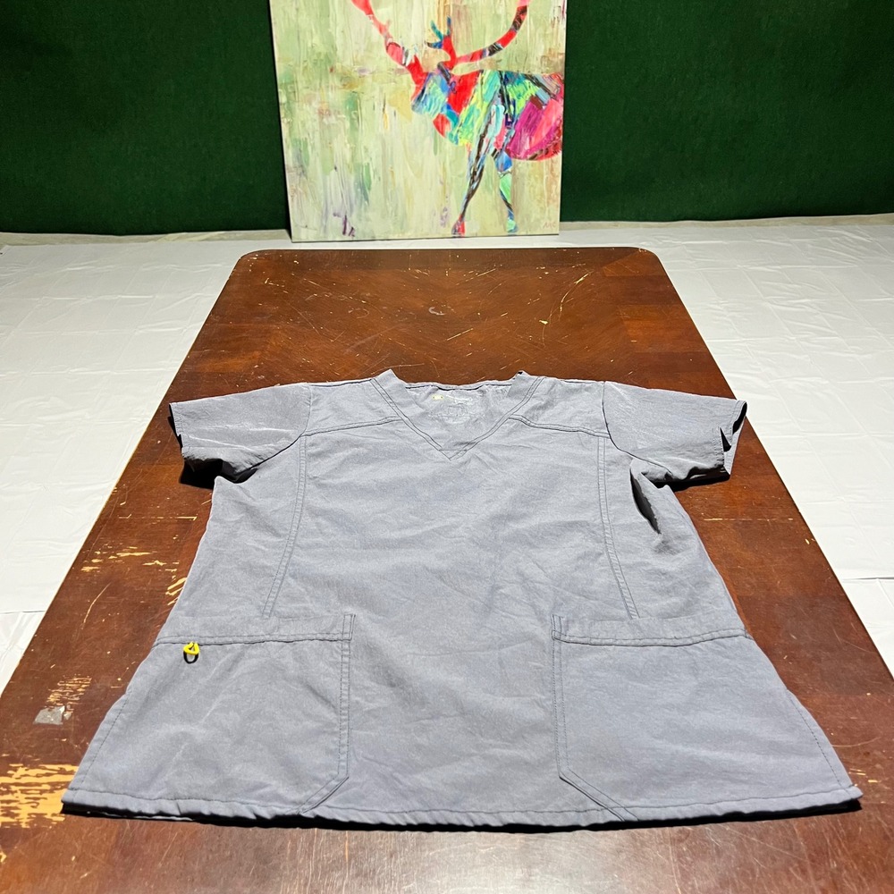 WonderWink Four-Stretch V-Neck Scrub Top Pewter Gray Womens Medium 6108 - Picture 10 of 11